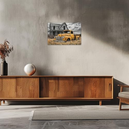 AWPANERAR Rustic Farmhouse Wall Decor Old Truck Canvas Print Car Painting Vintage Truck Poster Living Room Decor Frame (Yellow, (16.00" x 24.00")) - Image 4