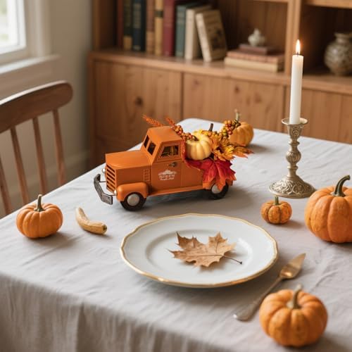 KI Store Fall Truck Decor 12-Inch Vintage Metal Truck with Fall Pumpkin Sunflower for Halloween Thanksgiving Decoration Table Centerpieces - Image 5