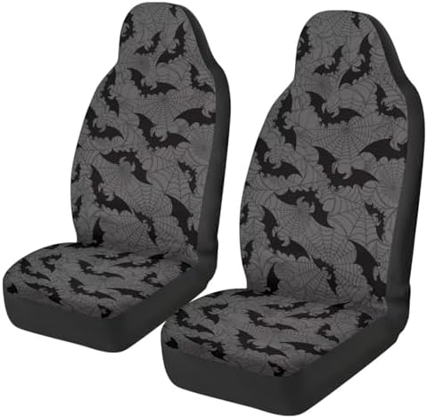 Halloween Bat Car Front Seat Covers Breathable Car Seat Covers Front Seats Only Stretch Polyester Fabric Cover Easy to Install Universal Fit for Most Vehicle