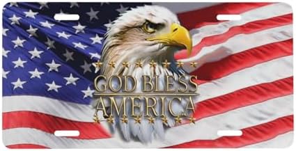 God Bless Front License Plate 6" * 12" for Women American Flag