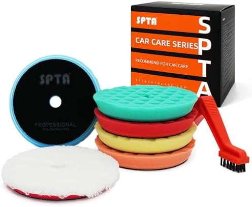 Polishing Pads, 5Pc 6 Inch 150mm Orbital Buffer Polisher Pads and 1Pc Microfiber Buffing Pads, Foam Polish Pad for Compounding, Polishing and Waxing, for 6''/150mm Backing Plate Car Polisher -TPPMIX by SPTA