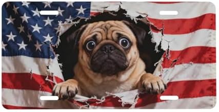 Dog Pug American Flag Retro Front License Plate 6" * 12" for Women