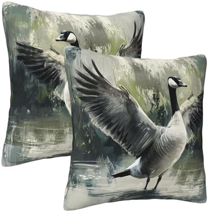 Ink Wash Painting Goose Throw Pillow Covers 18x18 inch Set of 2 Pillow Case Cushion Cover for Home Sofa Couch Living Room Car Decor - Image 2