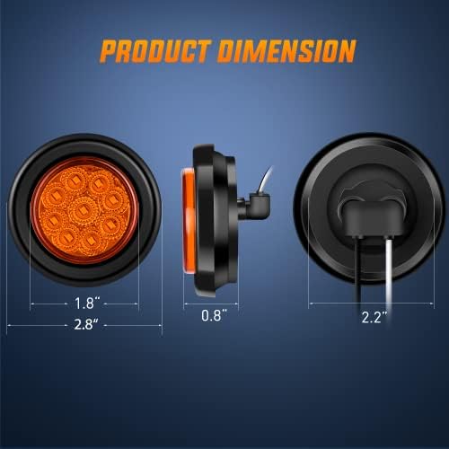 Nilight 2" Round Marker Light 2PCS Amber 9LED Clearance Lights Flush Mount