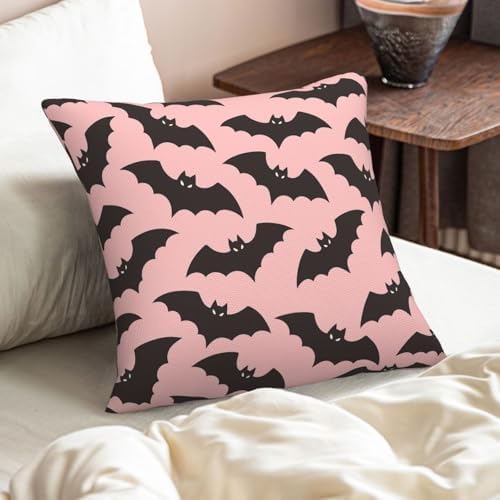 KiuLoam Halloween Pink Black Bats Pillow Covers 22x22 Inch Set of 2, Spooky Bat Print Decorative Throw Pillows, Rustic Farmhouse Outdoor Cushion Covers for Sofa Couch Living Room Bedroom - Image 6
