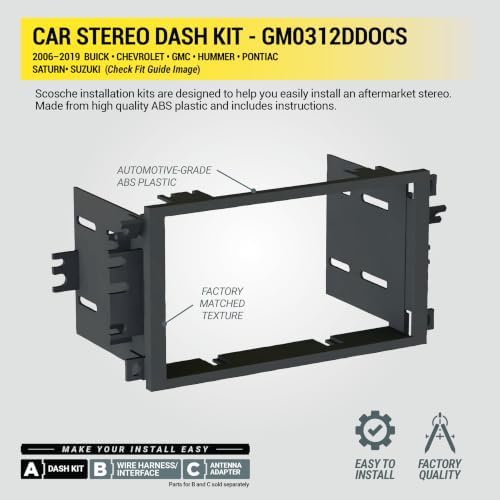 Scosche GM0312DDOCS Double DIN Radio Installation Kit Compatible with Select 1994-2012 General Motors Vehicles - Complete Car Stereo Install Kit with Steering Wheel Controls - See Fit Guide in Images