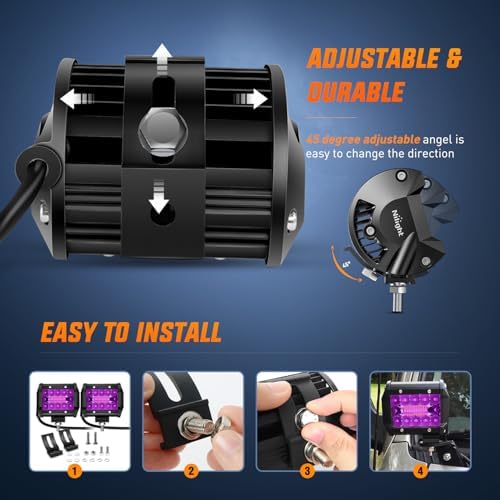 Nilight 2 PCS 4 Inch 60 W LED Light Pods Purple Spot Flood Combo Beam