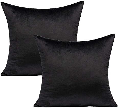 VAKADO 20x20 Black Pillow Covers Decorative Velvet Cozy Soft Solid Square Throw Cushion Cases Home Decor for Couch Sofa Bedroom Office Set of 2 by VAKADO