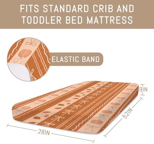 Orange Pumpkins Bows Stripes Baby Crib Sheets for Boy Girl Fall Autumn Leaves Soft Snug Fitted Crib Mattress Covers for 52''x28'' Standard Crib & Toddler Mattress Thanksgiving Harvest Baby Bed Sheets - Image 7