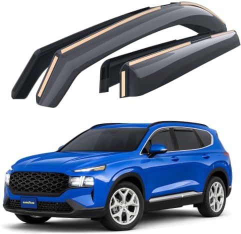 Goodyear Shatterproof in-Channel Window Deflectors for Hyundai Santa Fe 2019-2023, Rain Guards, Window Visors for Cars, Vent Deflector, Car Accessories, 4 pcs - GY008071
