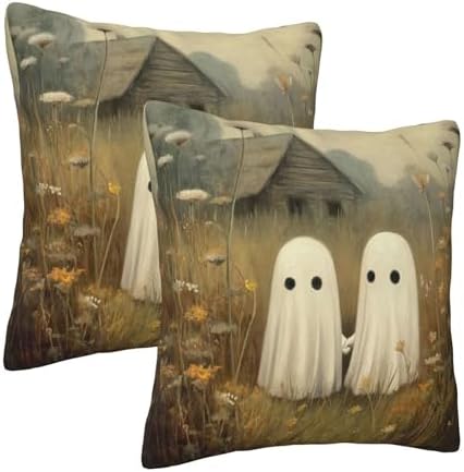 Funny Ghost Couple Throw Pillow Covers 18x18 inch Set of 2 Halloween Pillow Case Cushion Cover for Home Sofa Couch Living Room Car Decor - Image 2