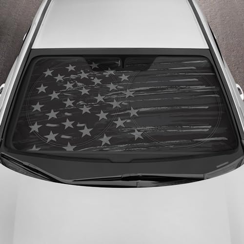 Motor Trend USA Vintage Flag Car Windshield Sun Shade for Front Window, Foldable Car Sun Shade with Patriotic Graphic, Collapsible Sun Visor Sunshade for Cars Windshield (Medium, 65 x 33 inches)