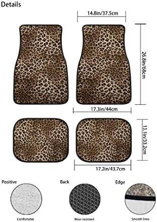 Leopard Print Car Floor Mats Set of 4,Leopard Animal Skin Pattern Vehicle Front Rear Carpets Mat Decorative Car Floor Carpets Rugs Non-Slip Auto Car Accessories Universal Fit for Car SUV Truck Van
