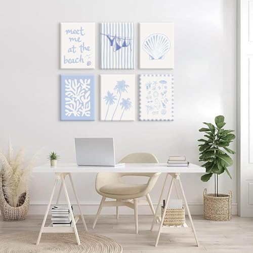 Blue Coastal Wall Art Decor Beach Preppy Canvas Poster Coastal Granddaughter Prints Aesthetic Beachy Picture Summer Bikini Coast Artwork Ocean Shell Painting for Girly Dorm 12x16x6 Inch Ready to Hang - Image 7