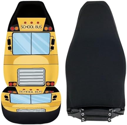 Car Seat Covers Set of 2 Universal Funny School Bus Front Seat Cover Fit for Cars Truck SUV Van, Stretch Polyester Fabric Cover Protection Interior Accessories, Easy to Install