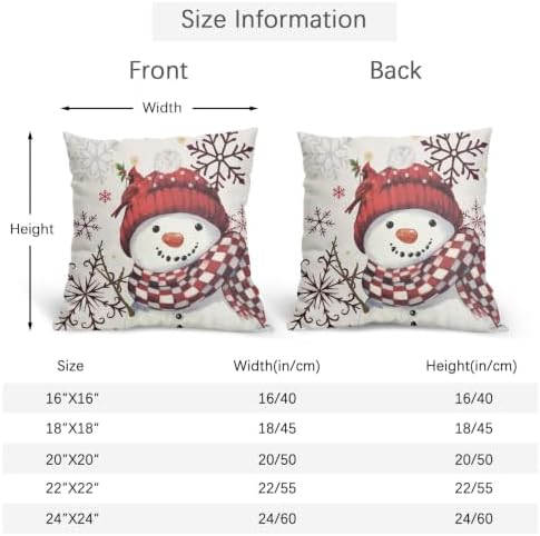 Christmas Red Throw Pillow Covers 24x24 Set of 2 Winter Snowman Snowflake - Image 5