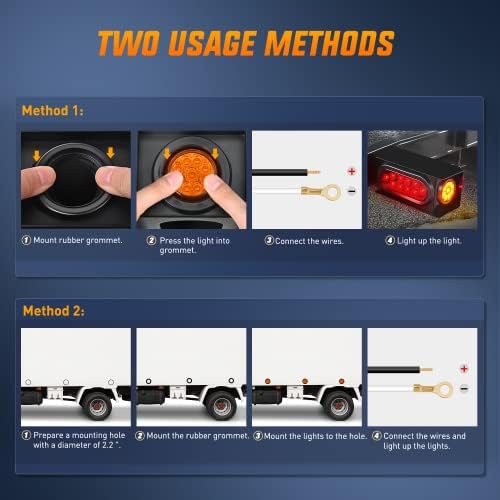 Nilight 2" Round Marker Light 2PCS Amber 9LED Clearance Lights Flush Mount