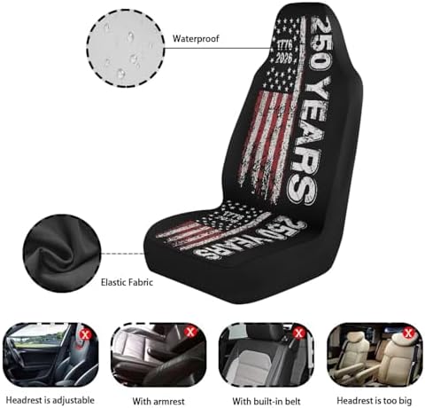 Car Accessories Car Seat Covers for Women Men Front Seat Bucket Cover Protection 250th Anniversary US Flag 1776 2026 Car Accessories Universal Fit for Most Vehicle