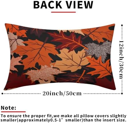 Fall Leaf Pillow Covers 12x20 Set of 2 Black Orange Maple Leaves - Image 3
