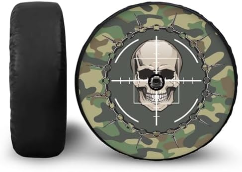 Camouflage Skull Spare Tire Cover with Camera Hole, Weatherproof Wheel Protectors Dust-Proof Tire Cover Universal for Trailer RV SUV Truck Camper Accessories 14" Fit Tire Diameter 23.6"-27.5"