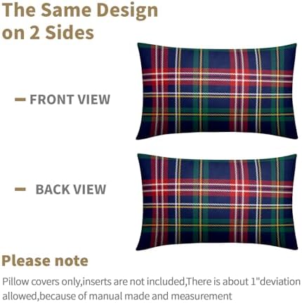 Christmas Tartan Lumbar Pillow Covers 12x20 Set of 2 Navy Blue Green Red Plaid Print Decorative Outdoor Xmas Throw Pillow Cases Winter Holiday Decoration Farmhouse Sofa Couch Cushion Cover Bed Decor - Image 6
