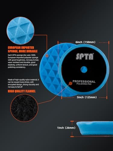 Polishing Pads, 5Pc 5 Inch 125mm Orbital Buffer Polisher Pads and 1Pc Microfiber Buffing Pads, Foam Polish Pad for Compounding, Polishing and Waxing, for 5''/125mm Backing Plate Car Polisher -TPP5MIX - Image 6