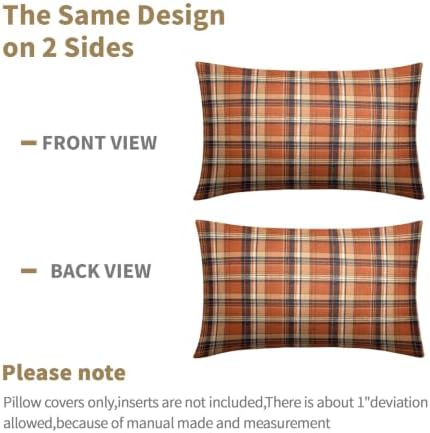 Fall Plaid Pillow Covers 12x20 Set of 2 Autumn Burnt Orange Scottish Tartan Square checked Outdoor Throw Pillows Covers Farmhouse Classic Decorative Farmhouse Cushion Case for Room Couch Sofa - Image 6