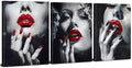 Black and White Fashion Wall Art Abstract American Women Canvas Prints Poster Trendy Girl Red Lip Painting Elegant Woman Picture Watercolor Girly Artwork Bedroom Living Room Home Decoration 24x36" 3P by sunfrower