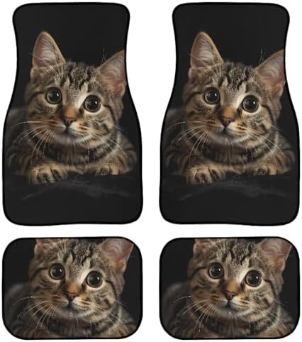 GLENLCWE Cute Cat Car Floor Mat Set 4 Piece, Car Floor Mats Rubber Rear & Front Seat Pads, Non-Slip Auto Carpet Mat Automotive Decoration