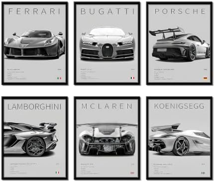 CSLGQGV Car Poster Vintage Racing Car Wall Art Supercar Canvas Prints Painting For Men Room Pictures Guys Dorm Room Aesthetics Decor Bedroom Office (Unframed,8×10inch,6pcs) by CSLGQGV