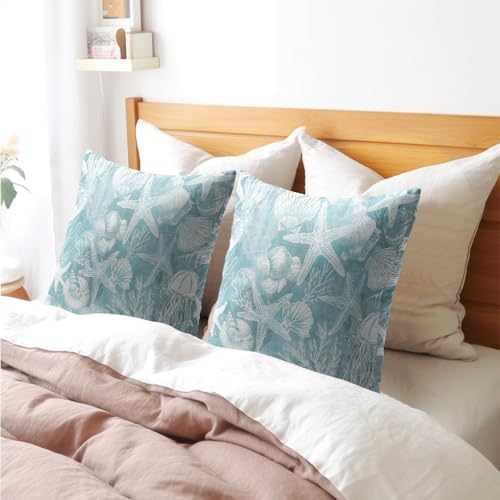 Summer Pillow Covers 24x24 Inch Set of 2, Teal Blue Throw Pillow Covers Ocean Beach Pillowcase, Coral Starfish Decorative Seasonal Cushion Case Couch for Indoor Outdoor Home Decor - Image 7