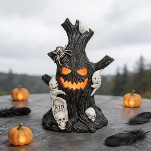 Halloween Lighted Tree Stump Decoration, Glowing Red Face Decor - Image 4