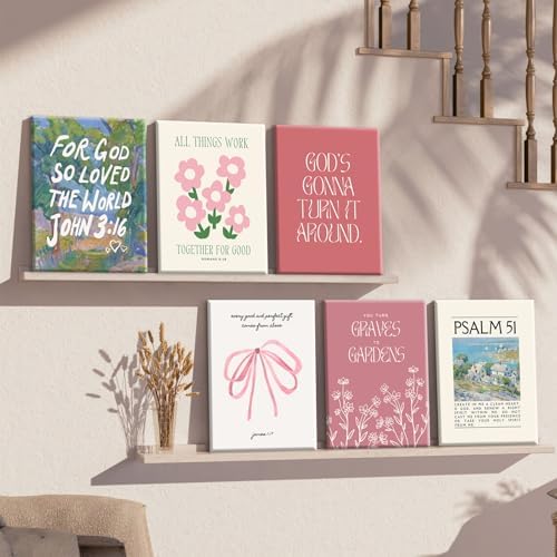 Christian Wall Art Coquette Aesthetic Decor Poster Pink Bow Canvas Wall Art Bible Verse Scripture Poster Religious Floral Prints Picture Christian Artwork for Living Room Bedroom 12x16x6 Ready to Hang - Image 6