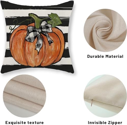 Fall Pillow Covers 24x24 Set of 2 Pumpkin Maple Leaves and Stripes Fall Decor Pillowcase Linen Autumn Thanksgiving Decorative Outdoor Throw Pillow Covers Farmhouse Cushion Case for Couch Home - Image 7