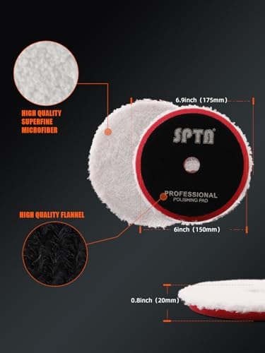 SPTA Microfiber Cutting Pads, Microfiber Finishing Pads 2Pcs 6Inch 150mm Finishing Disc Soft Microfiber Wax Removal Pad for Dual Action Car Polisher Finishing Polishing Waxing -MPBFS6W-2 - Image 4