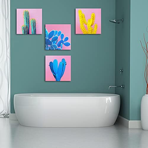 Cactus Wall Art Colorful Succulent Wall Decor Desert Plant Canvas Pictures Pop Mexican Decor Bathroom Kitchen Artwork Boho Poster Bright Pink Painting for Living Room Bedroom Home Decoration 12x12” 4 - Image 3
