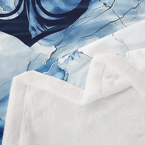 Marble Sherpa Blanket Nautical Anchor Throw Blanket Bedroom Living Room Soft Cozy Modern Abstract Ink Painting Blankets Decor for Bed Couch Sofa Blue White Black Flannel Blankets 90"x90" - Image 6