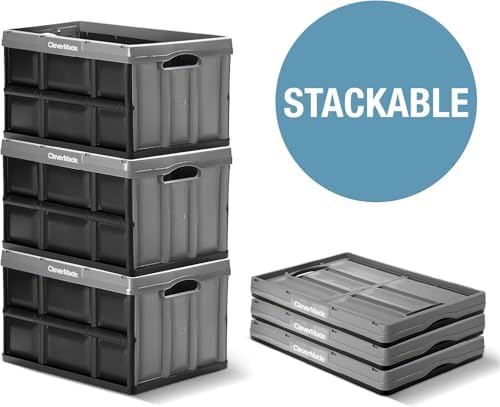 CleverMade Collapsible Storage Bins, 32L 3 Pack, 66 lb Stackable, Obsidian - Image 6