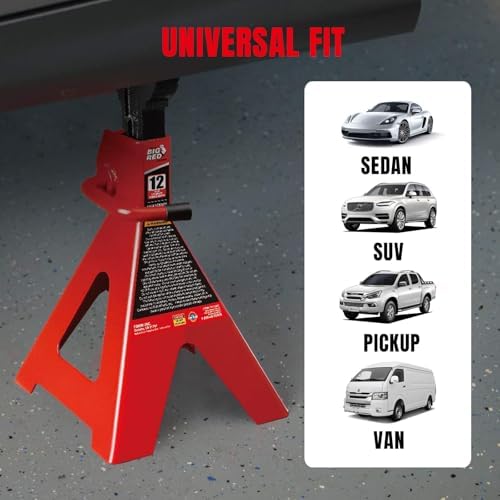 Big RED 12 Ton Jack Stands with Lock Adjustable Height to 28.15'', Fit for Cars, SUVs, and Most Automobiles, Red, 2 Pack - Image 6