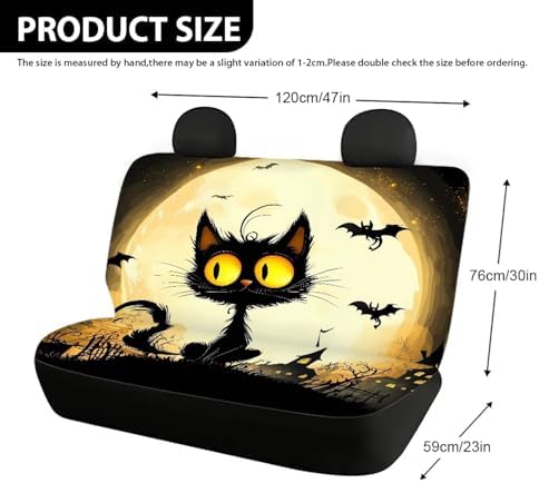 Car Seat Covers for Women,Car Rear Seat Covers Protector Accessories Decorations Soft Cloth Backseats Rear Seat Cushion Black Cat Moon