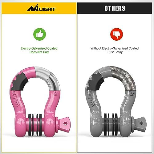Nilight 2 PCS 3/4" D-Ring Shackle with 7/8" Screw Pin | 41,887lbs Break Strength Heavy Duty Off Road Recovery Shackle with Isolators Washers for Tow Strap,Winch,Off-Road Truck