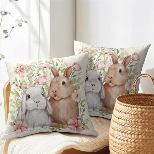 Easter Pillow Covers 22x22 Set of 2 Spring Throw Pillow Covers Rustic Cute Bunny Rabbit Pillowcase Linen Decoration Farmhouse Soft Decorative Floral Cushion Case Couch for Indoor Outdoor Home Decor - Image 7