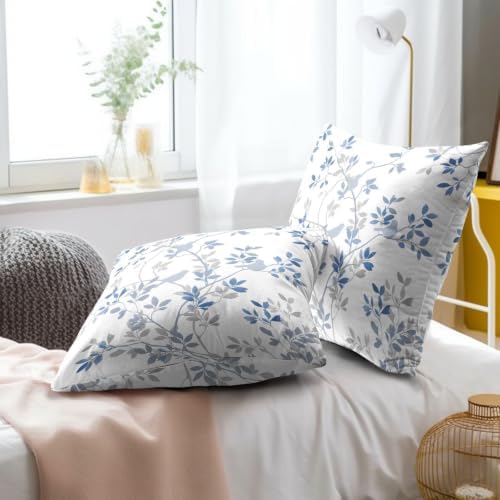Sweetshow Blue Grey Leaf Branch Jacquard Throw Pillow Covers 24x24 Inch Set of 2 Bird and Leaf Decorative Pillowcase Square Cushion Covers for Home Couch Sofa Patio Bedroom - Image 6