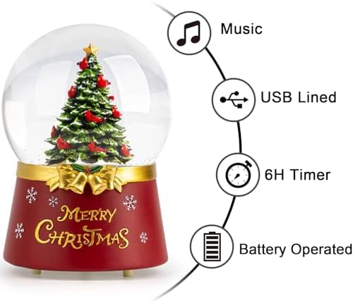 Christmas Snow Globe Lantern Water Glittering Christmas Tree Crown with Music & Timer, USB Lined/Battery Operated Lighted Water Lantern for Christmas Festival Decoration Gifts - Image 4