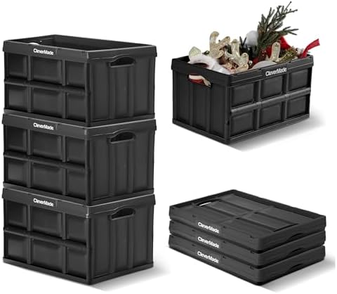 CleverMade Collapsible Storage Bins, 46L 3 Pack, 75 lb Stackable, Obsidian by CleverMade