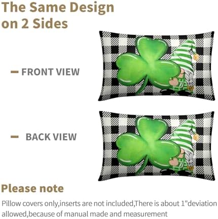 St Patricks Day Pillow Covers 12x20 Set of 2 Shamrock Clover Throw Pillow Covers Spring Pillowcase Linen Decoration Farmhouse Decorative Buffalo Plaid Gnome Cushion Case Couch for Indoor Home Decor - Image 6