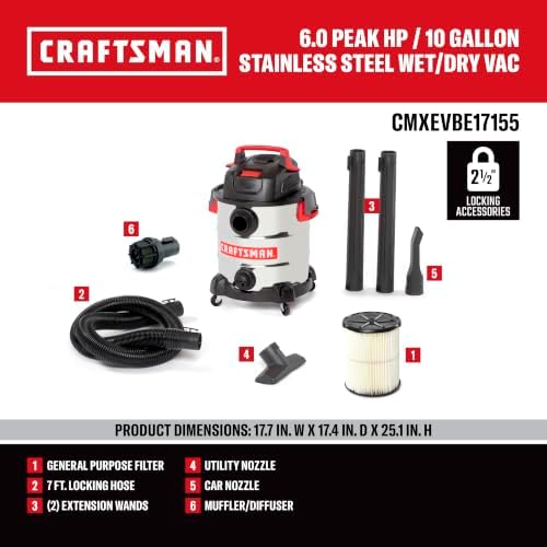CRAFTSMAN CMXEVBE17155 10 Gallon 6.0 Peak HP Stainless Steel Vacuum Bundle - Image 3