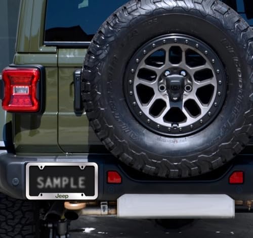 Jeep with Green Epoxy Logo Chrome Plated Metal License Frame - Bottom Notched 4hole