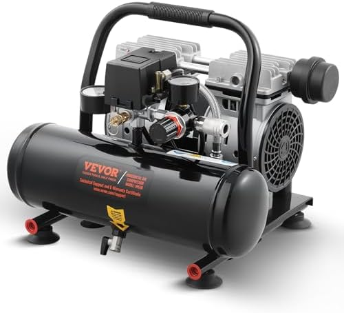 VEVOR Air Compressor, 1 Gallon Steel Tank, 1HP 1.5CFM @ 90PSI Oil Free Air Compressor & Max. 120PSI Pressure, 78dB Ultra Quiet Portable Compressor for Auto Repair, Tire Inflation, Spray Painting, 120V by VEVOR