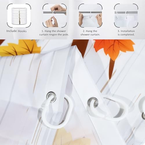 Thanksgiving Day Turkey Shower Curtain, Fall Autumn Harvest Pumpkins Red Truck Maple Trees Rustic Wooden Bathroom Curtain Waterproof Fabric Machine Washable with Hooks, 72" Wx96 L - Image 6